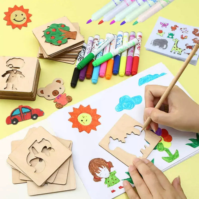20 Estênceis de Desenho de madeira - Montessori
